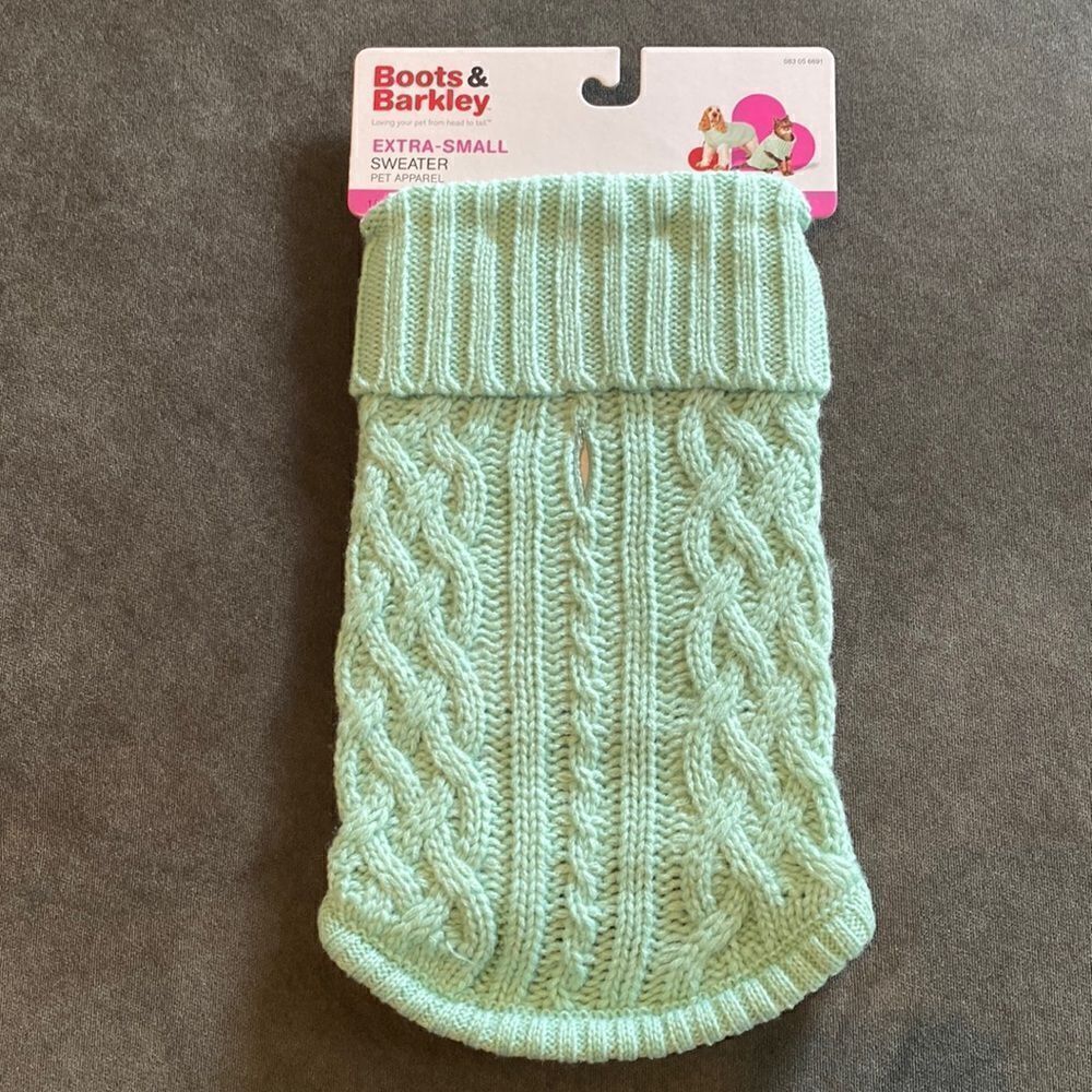 Boots & Barkley Green Pet Sweater Dog Cat Extra Small (for Pets up to 10lbs) NEW